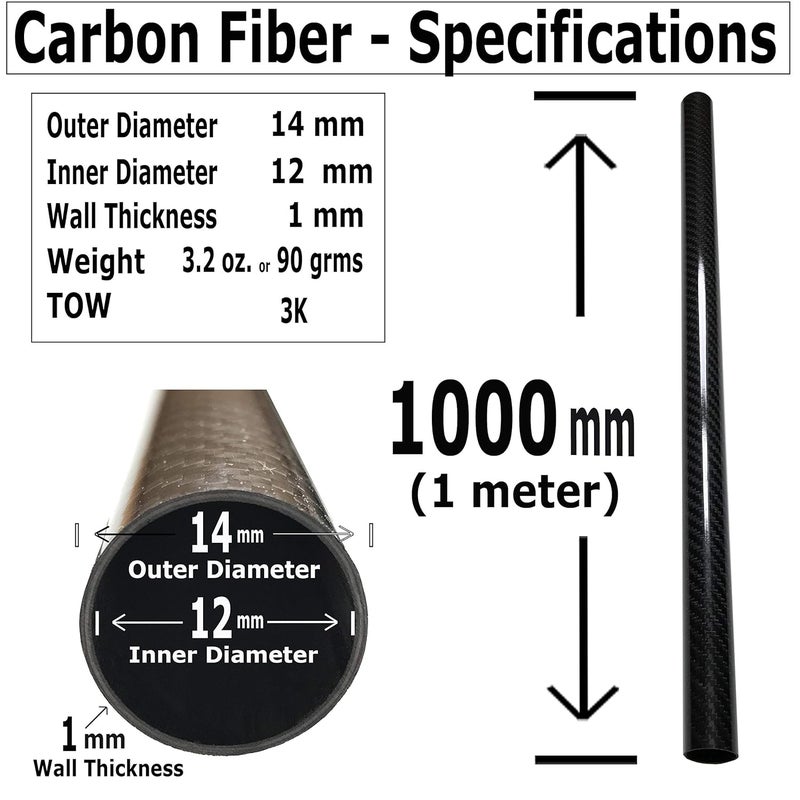 KARBXON Carbon Fiber Tube - Silver - 14mm X 12mm X 1000mm - Hollow Carbon Fiber rods - Glossy Carbon Tubes - Pure Carbon Fibre Tubes - Lightweight High Strength Carbon Fiber Shaft -3K Wrap (1) - Image 2